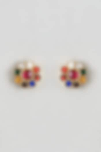 Gold Plated Navratna Stone Stud Earrings In Sterling Silver by KARISA DESIGNS at Pernia's Pop Up Shop