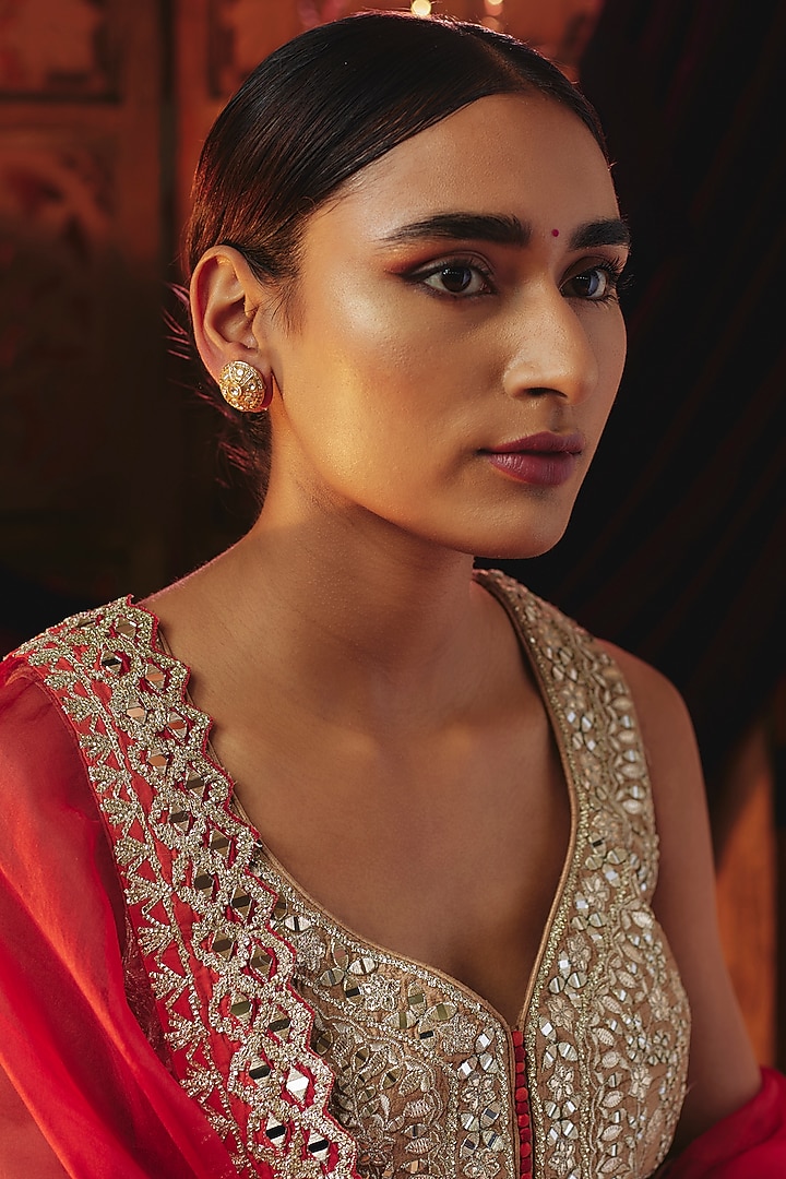 Gold Plated White Kundan Polki Stud Earrings In Sterling Silver by KARISA DESIGNS at Pernia's Pop Up Shop