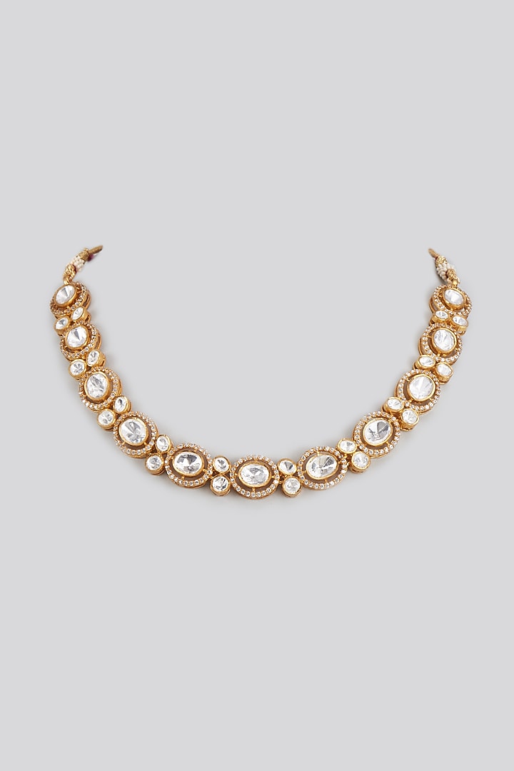Gold Plated White Kundan Polki Necklace In Sterling Silver by KARISA DESIGNS at Pernia's Pop Up Shop