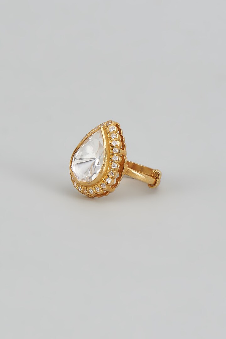 Gold Plated White Kundan Polki Ring In Sterling Silver by KARISA DESIGNS at Pernia's Pop Up Shop