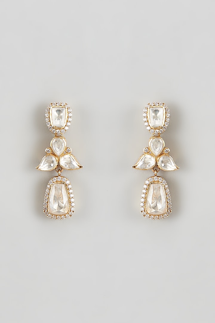 Gold Plated Moissanite & Zircon Dangler Earrings In Sterling Silver by KARISA DESIGNS at Pernia's Pop Up Shop