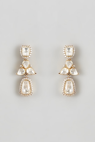 Gold Plated Moissanite & Zircon Dangler Earrings In Sterling Silver by KARISA DESIGNS