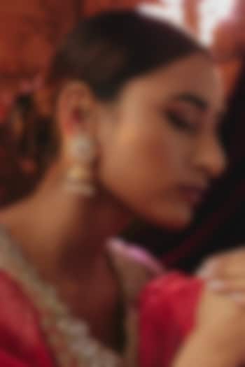 Gold Plated Kundan Polki & Pearl Temple Jhumka Earrings In Sterling Silver by KARISA DESIGNS at Pernia's Pop Up Shop