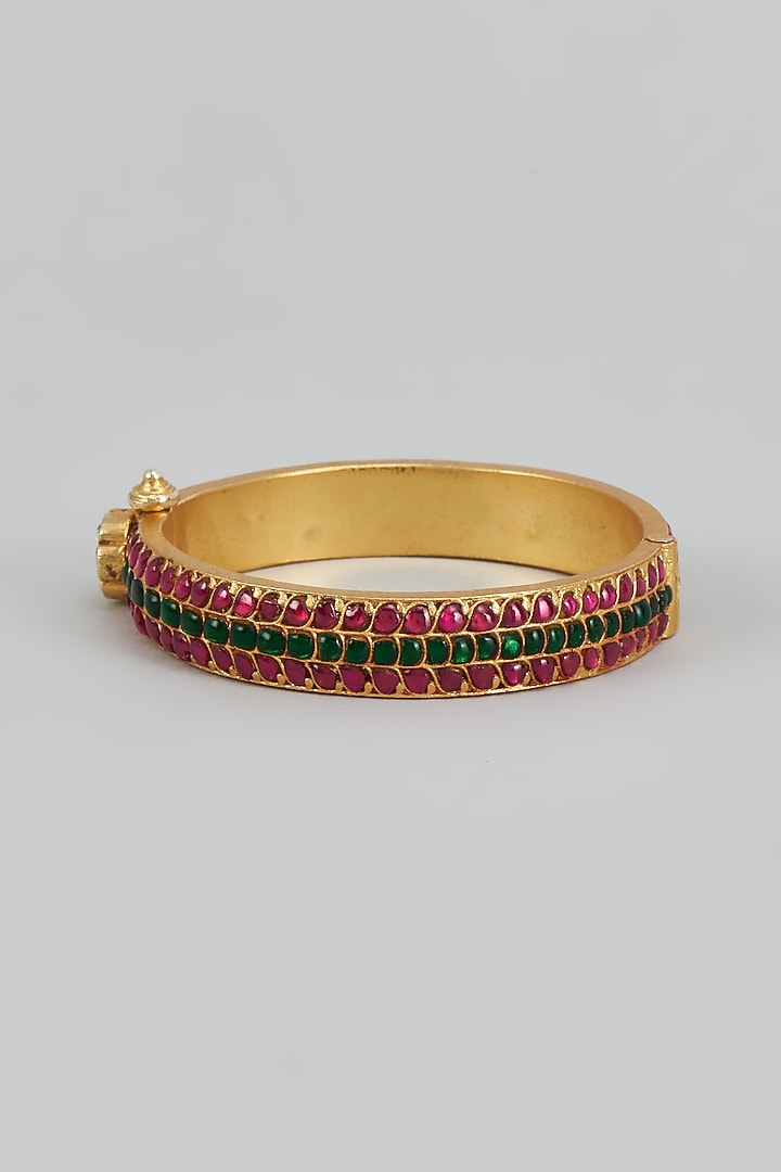 Gold Plated Red Kundan Polki Bangle In Sterling Silver by KARISA DESIGNS at Pernia's Pop Up Shop