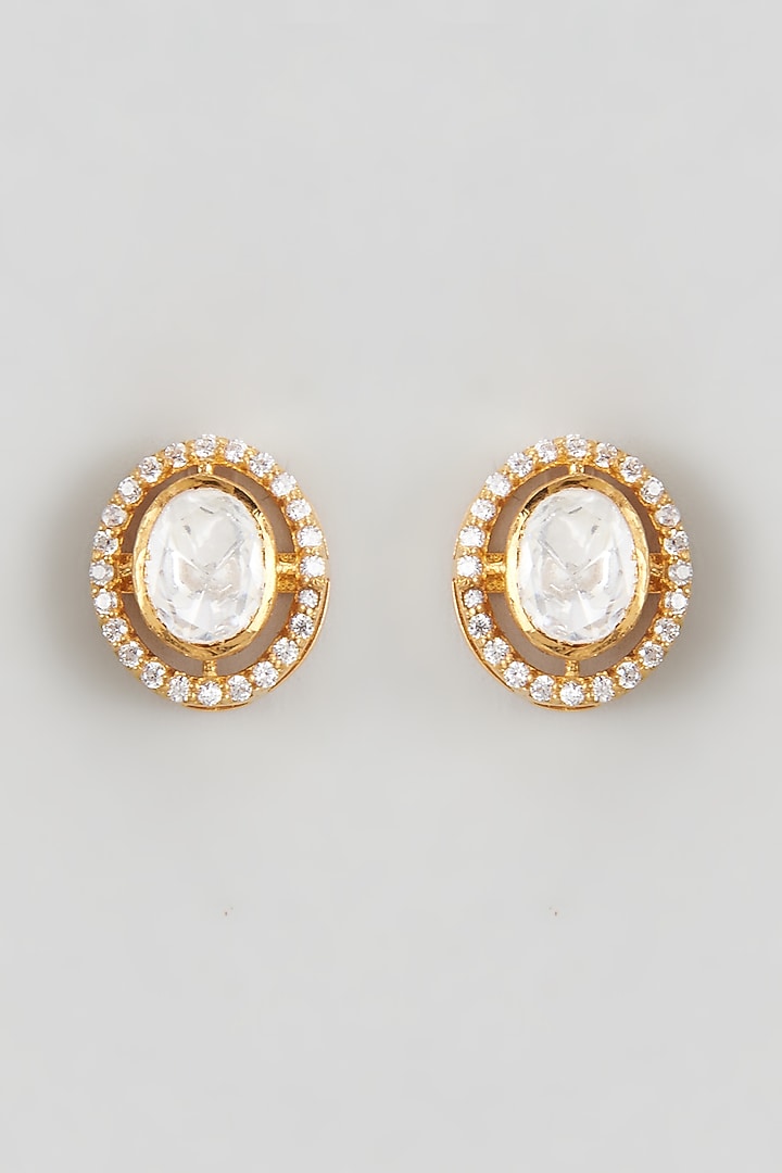 Gold Plated Moissanite Stud Earrings In Sterling Silver by KARISA DESIGNS at Pernia's Pop Up Shop