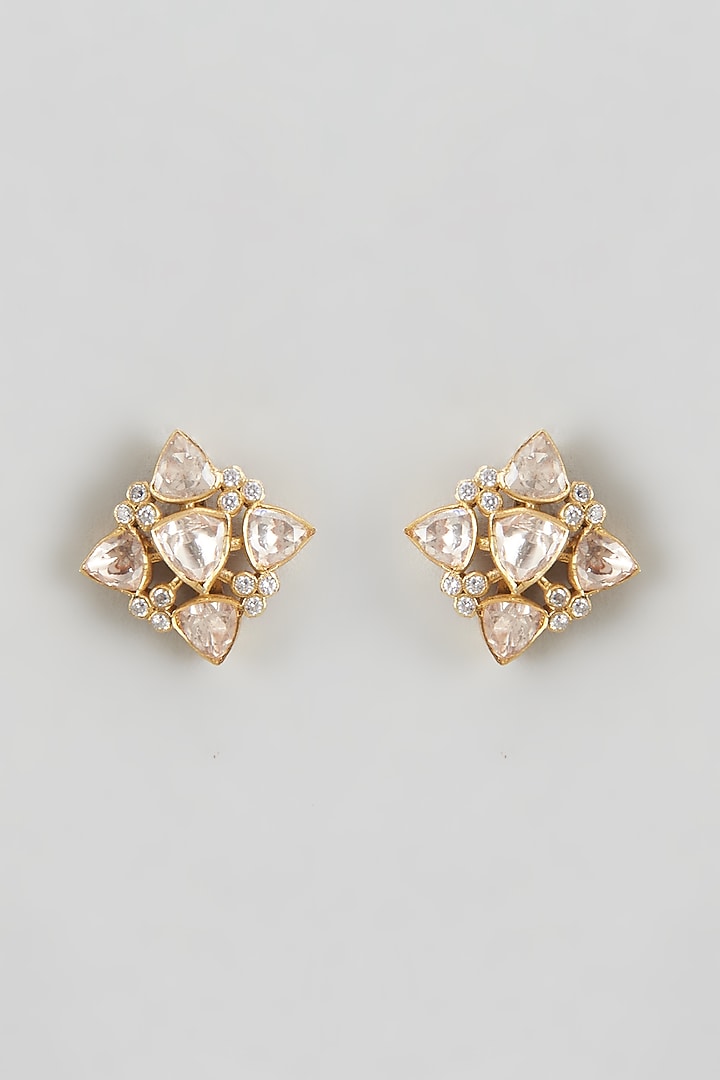 Gold Plated Moissanite Stud Earrings In Sterling Silver by KARISA DESIGNS at Pernia's Pop Up Shop