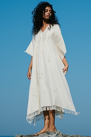 Off-White Hand Embroidered Kaftan by Karuna Khaitan