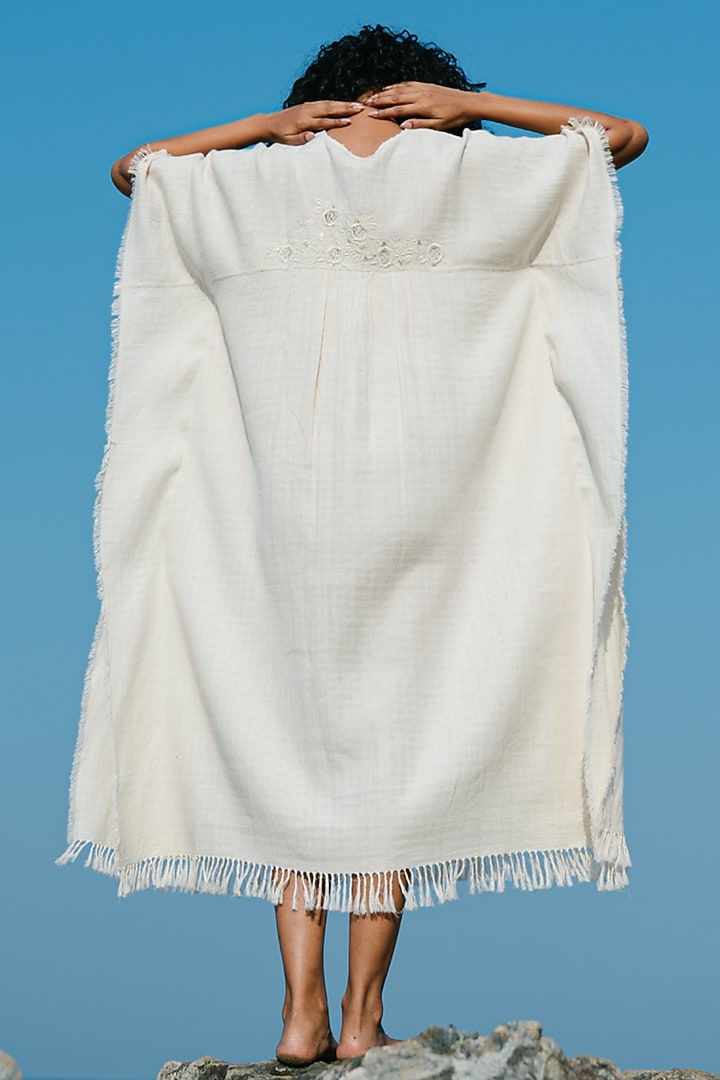 Off-White Hand Embroidered Kaftan by Karuna Khaitan at Pernia's Pop Up Shop
