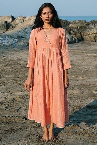 Rust Hand Embroidered Tunic by Karuna Khaitan