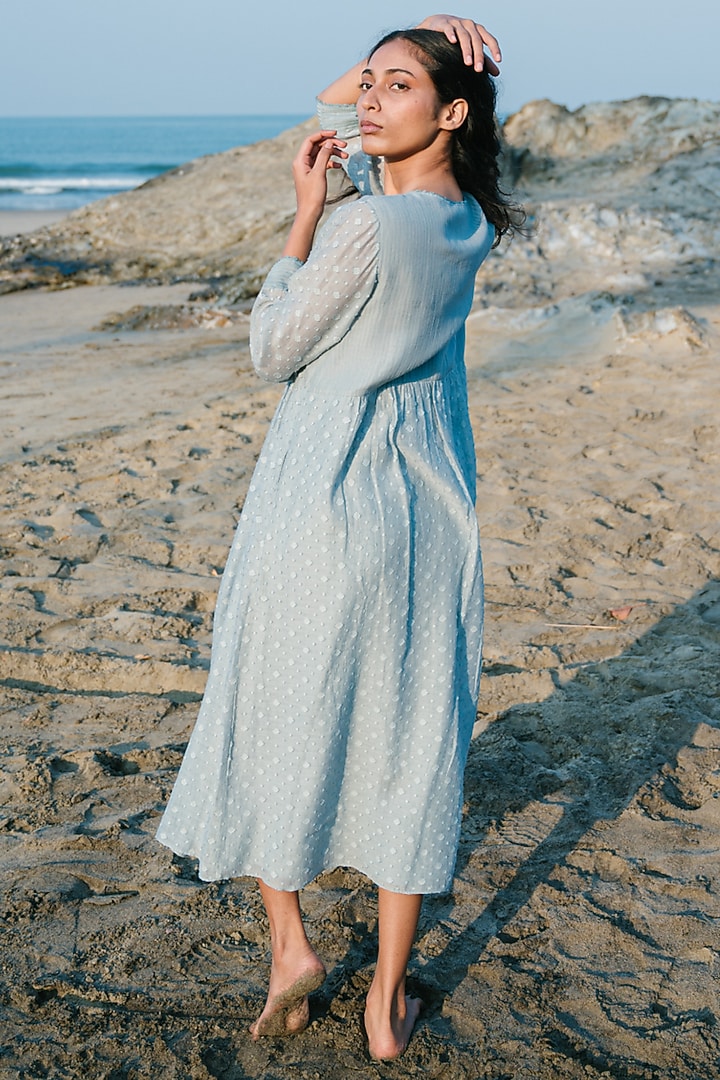 Blue Hand Embroidered Tunic by Karuna Khaitan at Pernia's Pop Up Shop