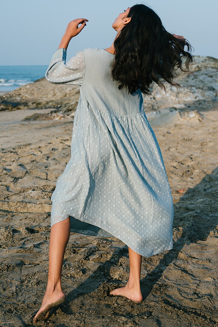 Blue Hand Embroidered Tunic by Karuna Khaitan at Pernia's Pop Up Shop