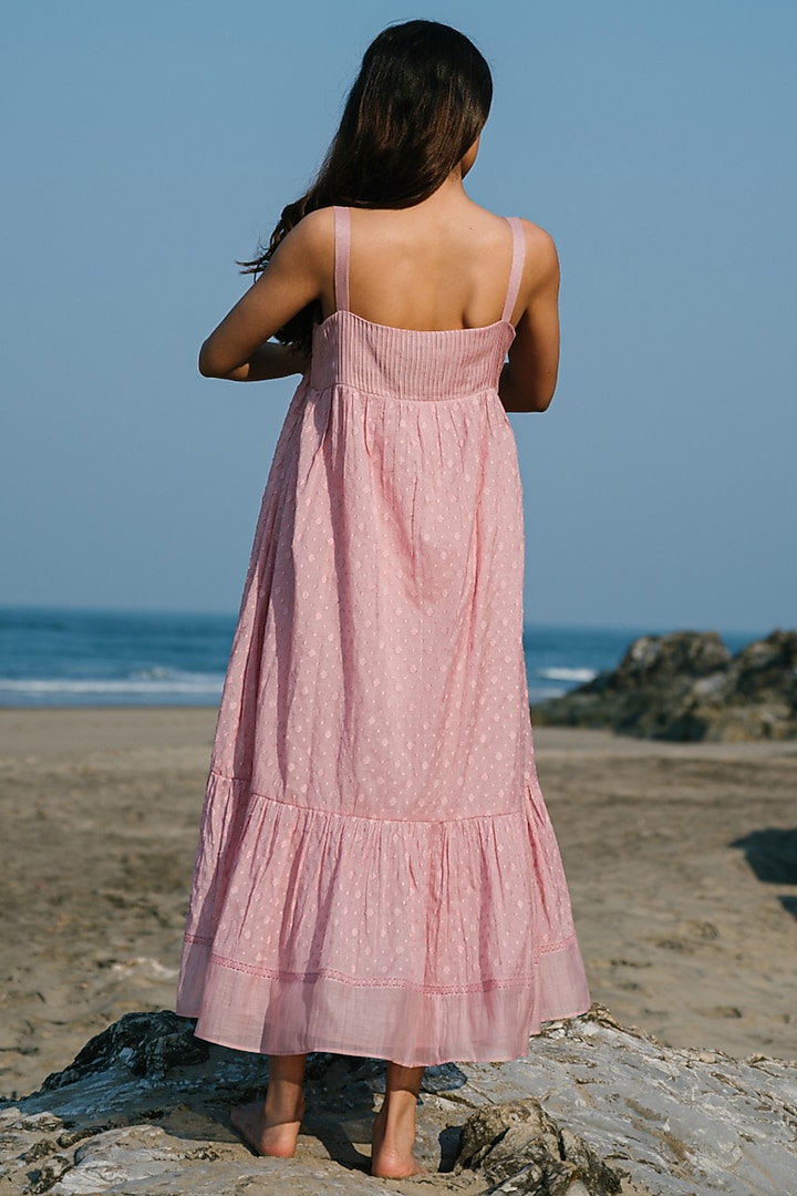 Pink Chanderi Tiered Summer Dress by Karuna Khaitan at Pernia's Pop Up Shop