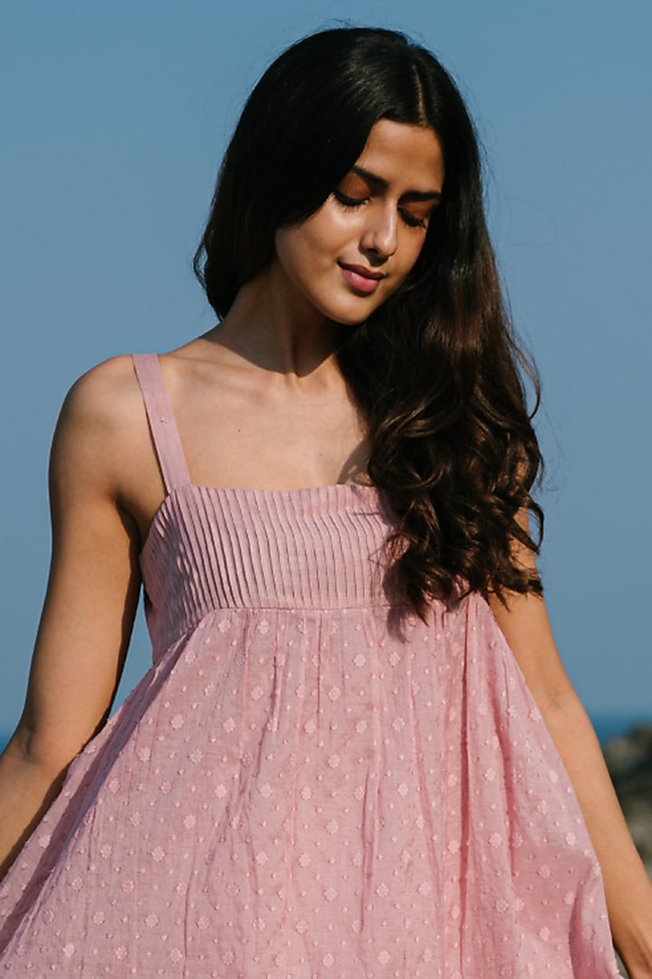 Pink Chanderi Tiered Summer Dress by Karuna Khaitan at Pernia's Pop Up Shop