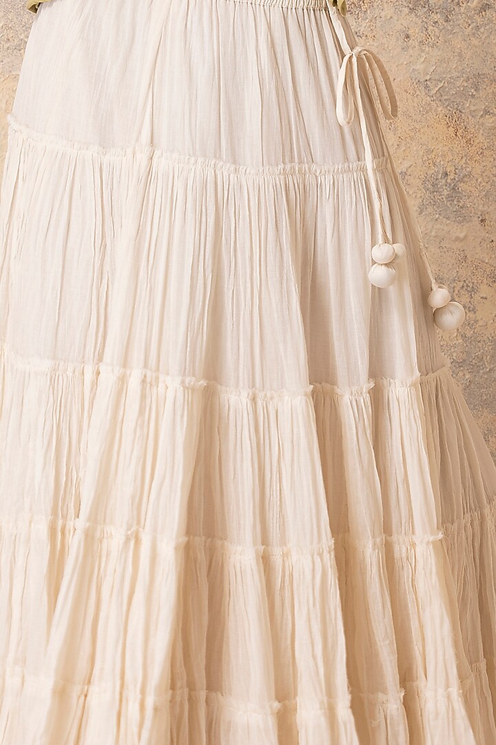 Off White Cotton Tiered Skirt by Karuna Khaitan at Pernia's Pop Up Shop