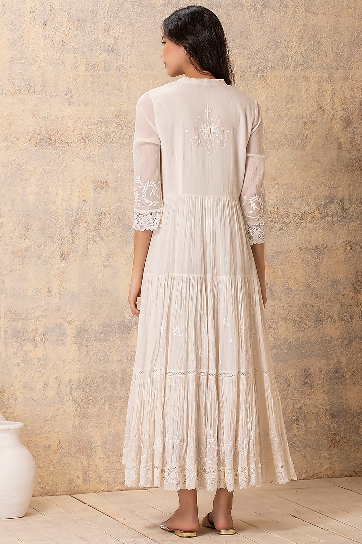 Off White Embroidered Tiered Summer Dress by Karuna Khaitan at Pernia's Pop Up Shop