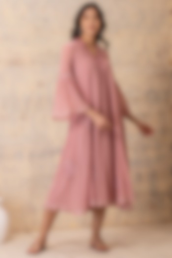 Pink Cotton Embroidered Dress by Karuna Khaitan