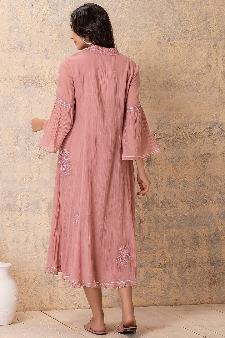 Pink Cotton Embroidered Summer Dress by Karuna Khaitan at Pernia's Pop Up Shop