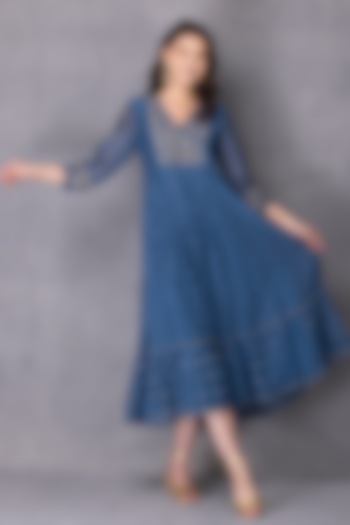 Blue Embroidered Dress by Karuna Khaitan