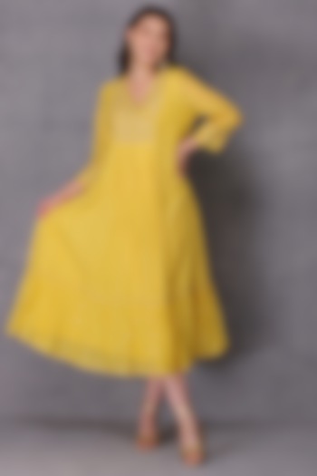 Yellow Embroidered Dress by Karuna Khaitan