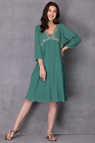 Green Embroidered Tunic by Karuna Khaitan