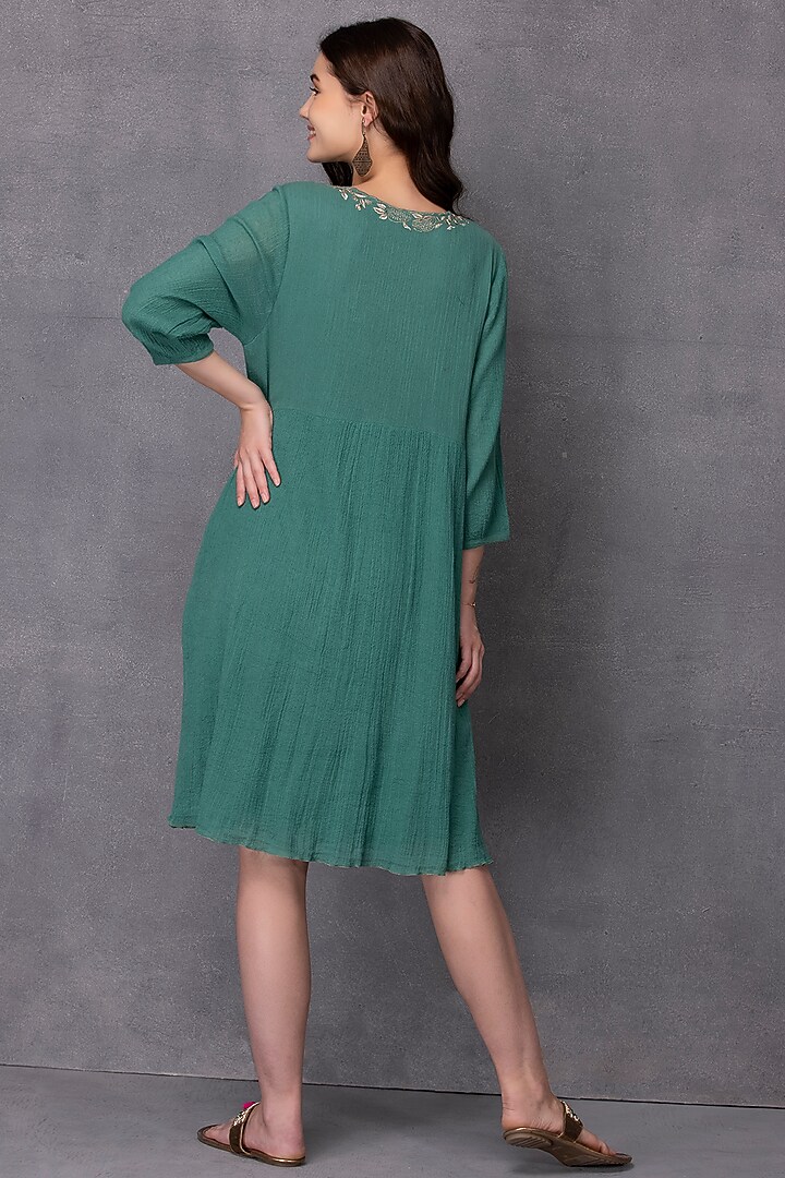 Green Embroidered Tunic by Karuna Khaitan at Pernia's Pop Up Shop