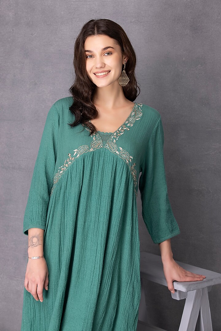Green Embroidered Tunic by Karuna Khaitan at Pernia's Pop Up Shop