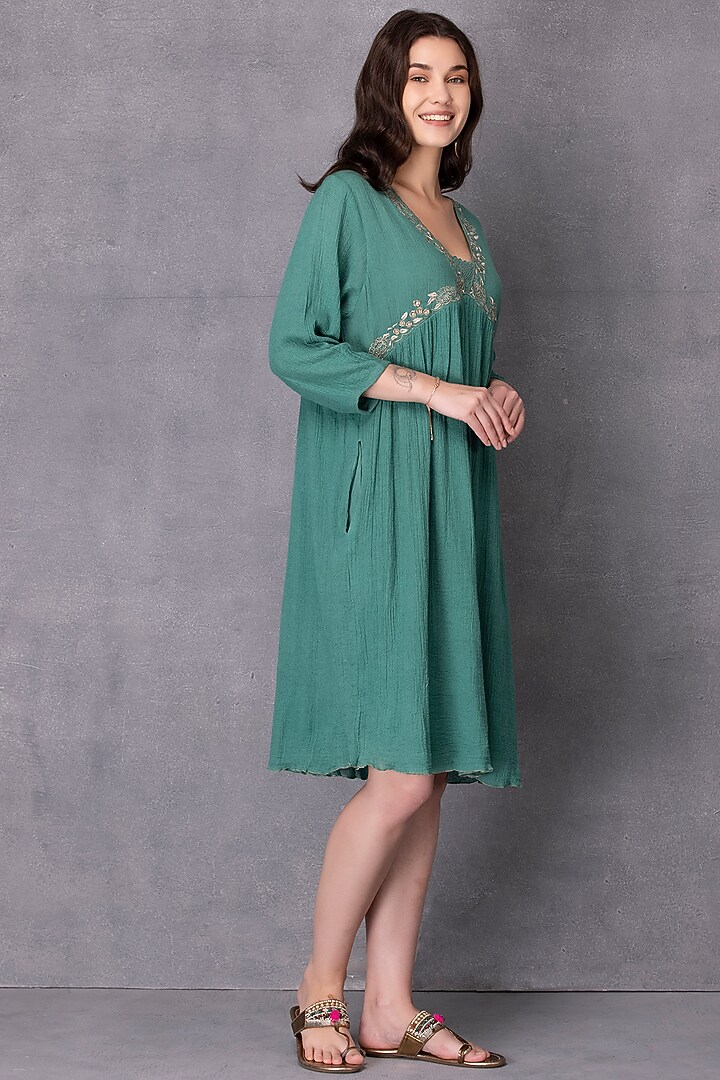 Green Embroidered Tunic by Karuna Khaitan at Pernia's Pop Up Shop