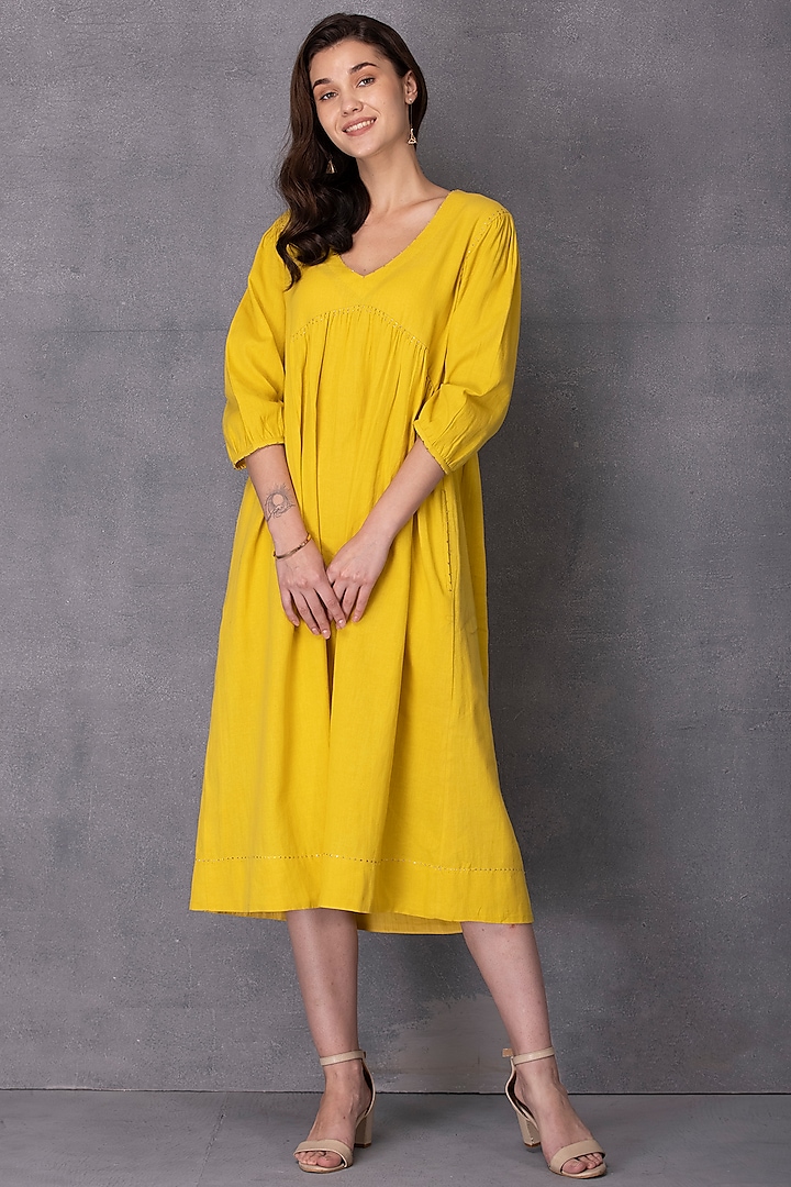 Yellow Cotton Dress by Karuna Khaitan