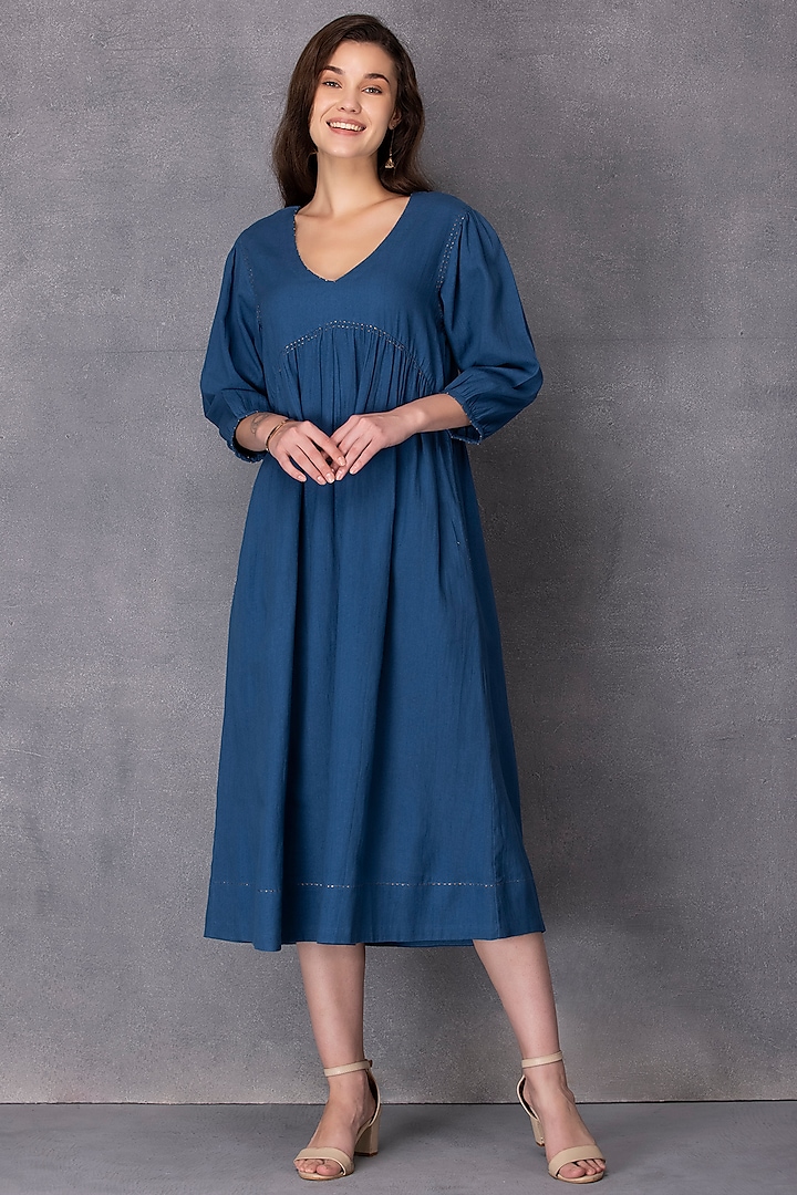 Blue Cotton Dress by Karuna Khaitan