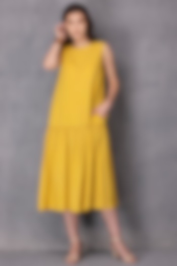 Yellow Tiered Dress In Cotton by Karuna Khaitan
