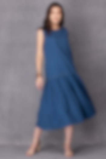 Blue Tiered Dress In Cotton by Karuna Khaitan