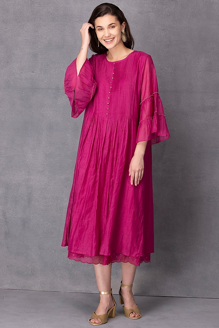 Pink Chanderi Silk Dress by Karuna Khaitan