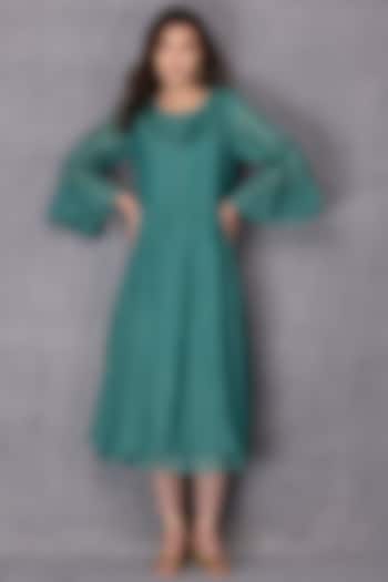 Green Chanderi Silk Dress by Karuna Khaitan