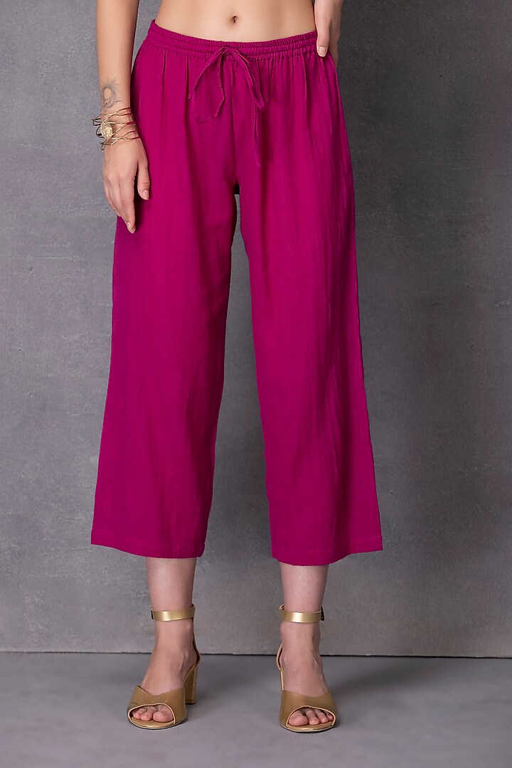 Pink Cotton Wide-Legged Pants by Karuna Khaitan at Pernia's Pop Up Shop