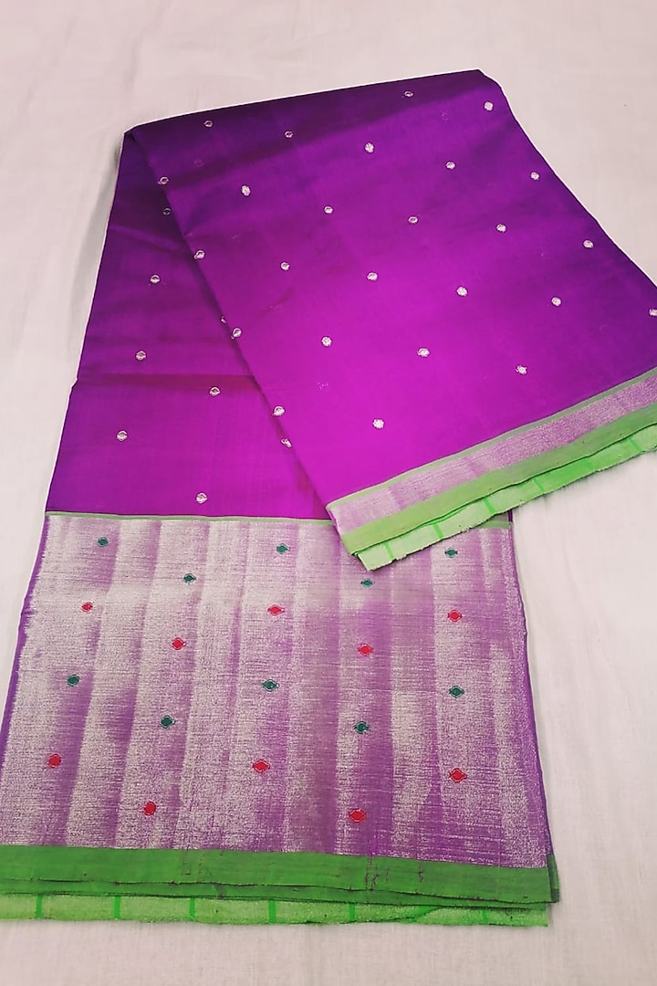 Purple Handwoven Gold Zari Festive Saree With Attached Blouse by Karunakar at Pernia's Pop Up Shop