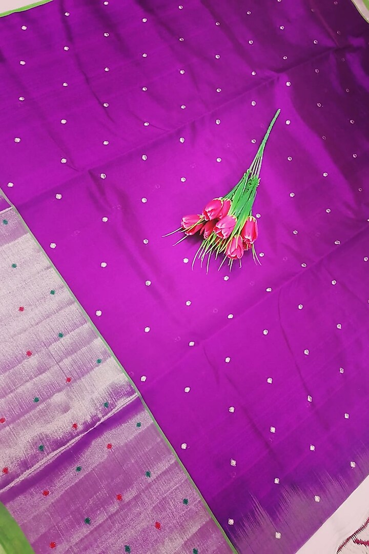 Purple Handwoven Gold Zari Festive Saree With Attached Blouse by Karunakar at Pernia's Pop Up Shop