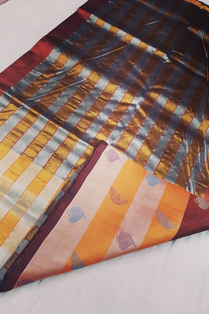 Maroon Handwoven Zari Festive Saree With Attached Blouse by Karunakar at Pernia's Pop Up Shop