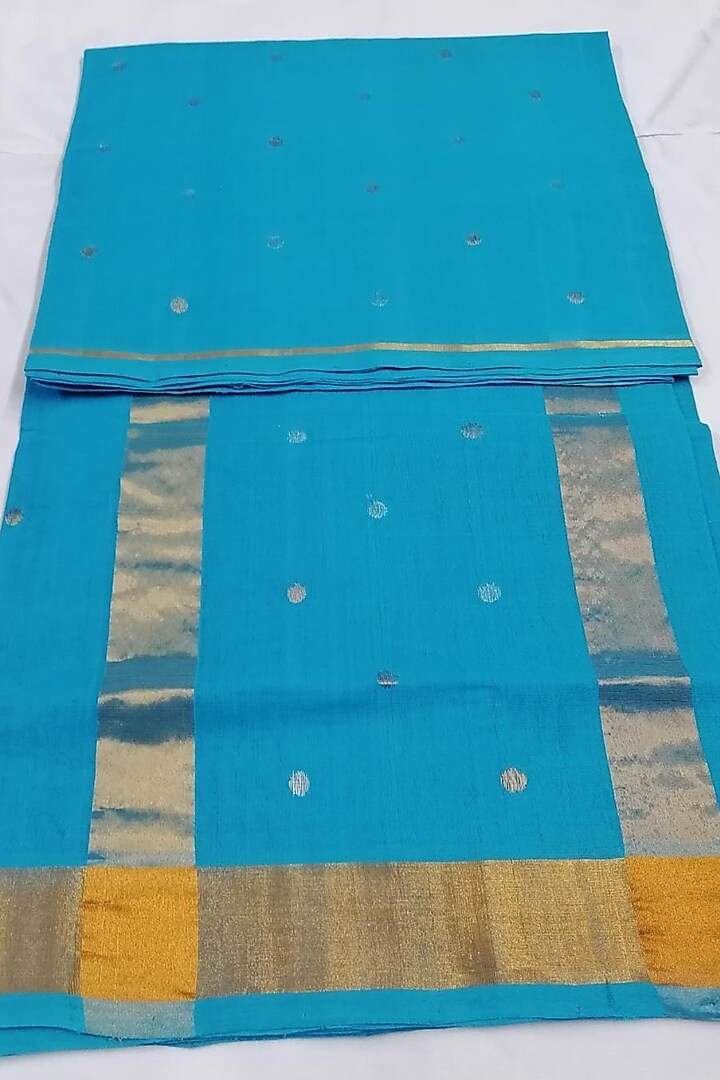 Blue Handwoven Zari Saree With Attached Blouse by Karunakar at Pernia's Pop Up Shop