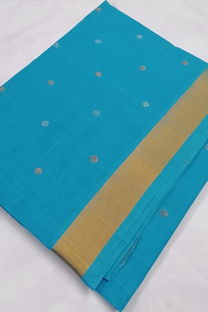 Blue Handwoven Zari Saree With Attached Blouse by Karunakar at Pernia's Pop Up Shop
