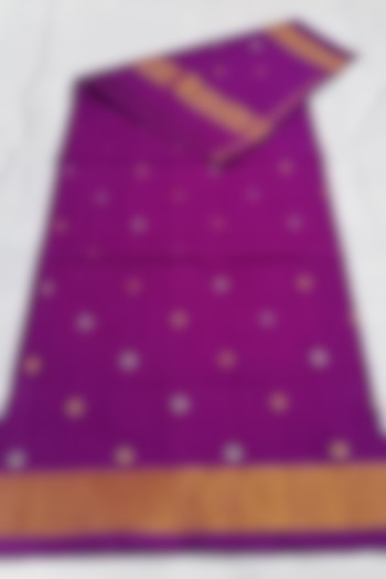 Purple Handwoven Zari Saree With Attached Blouse  by Karunakar