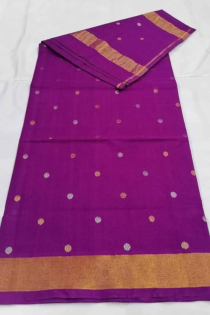 Purple Handwoven Zari Saree With Attached Blouse  by Karunakar