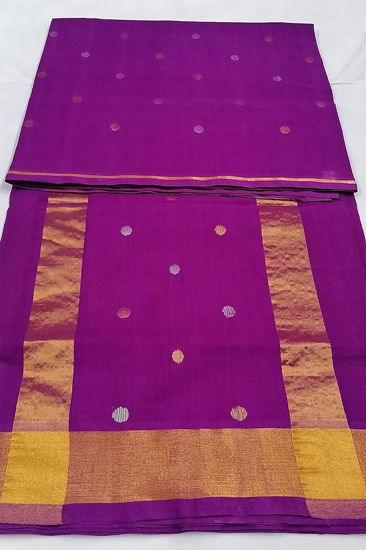 Purple Handwoven Zari Saree With Attached Blouse by Karunakar at Pernia's Pop Up Shop