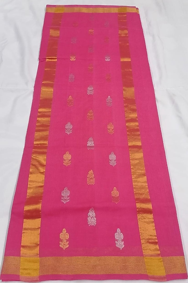 Pink Handwoven Zari Saree With Attached Blouse by Karunakar at Pernia's Pop Up Shop