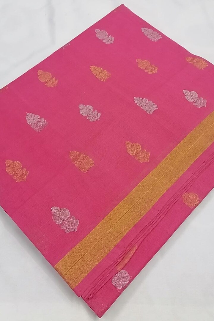 Pink Handwoven Zari Saree With Attached Blouse by Karunakar at Pernia's Pop Up Shop