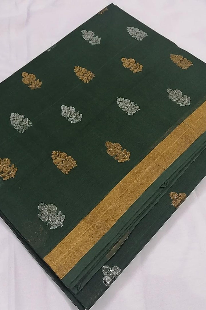 Green Handwoven Saree With Attached Blouse by Karunakar at Pernia's Pop Up Shop