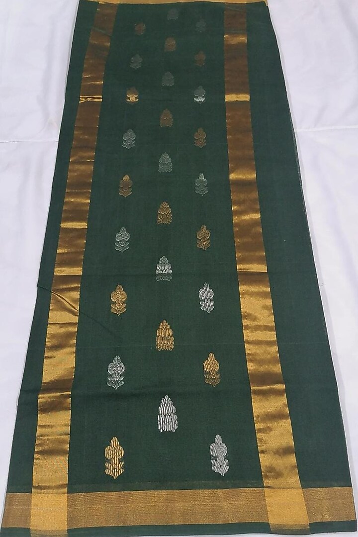 Green Handwoven Saree With Attached Blouse by Karunakar at Pernia's Pop Up Shop