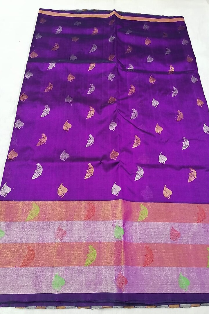 Purple Handwoven Gold Zari Festive Saree With Attached Blouse by Karunakar at Pernia's Pop Up Shop