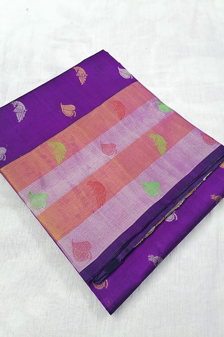 Purple Handwoven Gold Zari Festive Saree With Attached Blouse by Karunakar at Pernia's Pop Up Shop