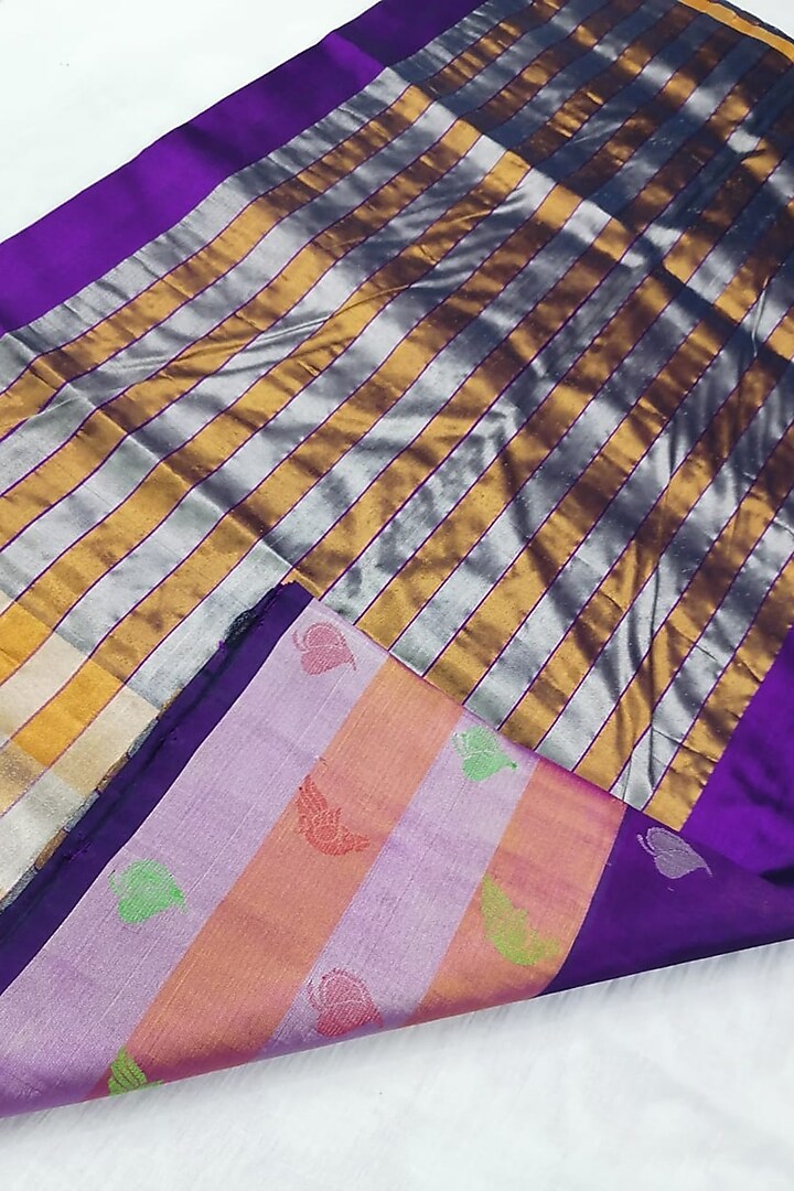 Purple Handwoven Gold Zari Festive Saree With Attached Blouse by Karunakar at Pernia's Pop Up Shop