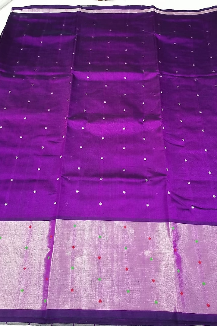 Purple & Gold Handwoven Festive Saree With Attached Blouse by Karunakar at Pernia's Pop Up Shop